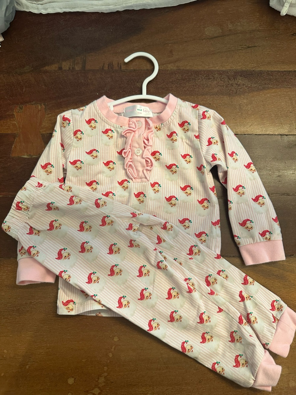 Cecil and Lou pink Santa pajamas